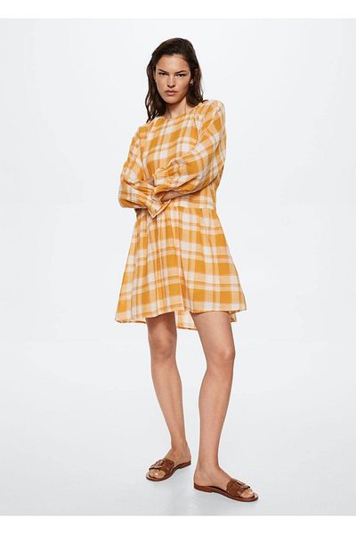 MANGO Woman Καρό βαμβακερό φόρεμα