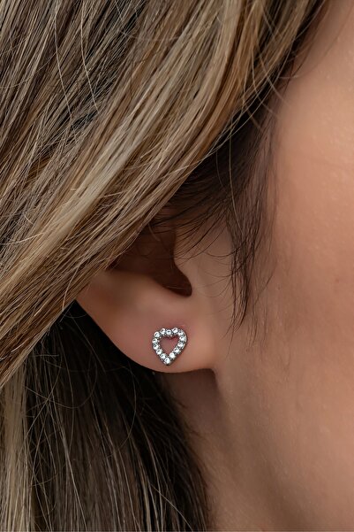 Nereze 925 Ayar Gümüş Rodyumlu Minik Kalp Küpe