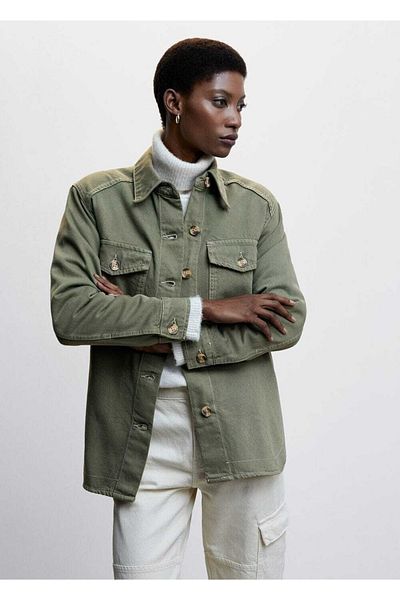 MANGO Woman Cotton Shirt Jacket with Chest Pockets