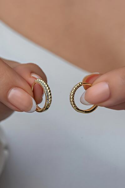 Nereze 925 Ayar Gümüş Gold Zirkon Taşlı Halka Küpe