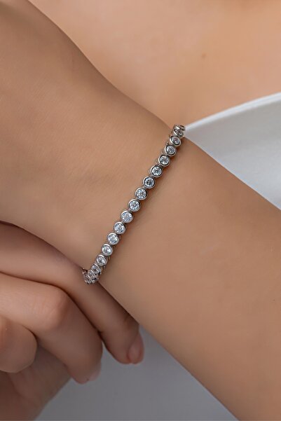 Nereze 925 Ayar Gümüş Rodyumlu Zirkon Taşlı Suyolu Bileklik