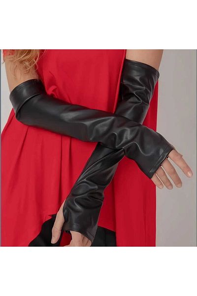 charango Unisex Cut Finger Snap μακριά δερμάτινα μανίκια γάντια σετ δύο τεμαχίων