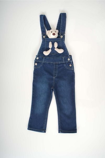 MİNİKO KİDS Unisex Teddy Bear and Badi 2-Piece Denim Salopet