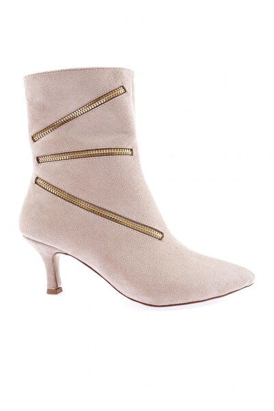 DGN Women's Zipper Accessory Heeled Boots Beige Suede 214162821