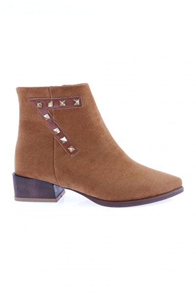 DGN Tan Suede Short Heel Pointed Toe Women's Boots - Trock Side Detailed 2623...