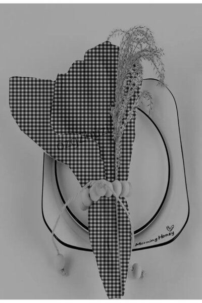 perlina home منديل قماش 6 قطع أسود منقوش