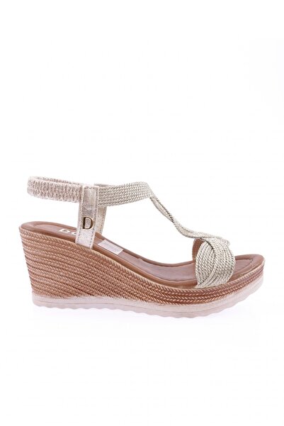 DGN Women's Wedge Sole Braided Sandals with Elastic Back Gold Linen 21472328
