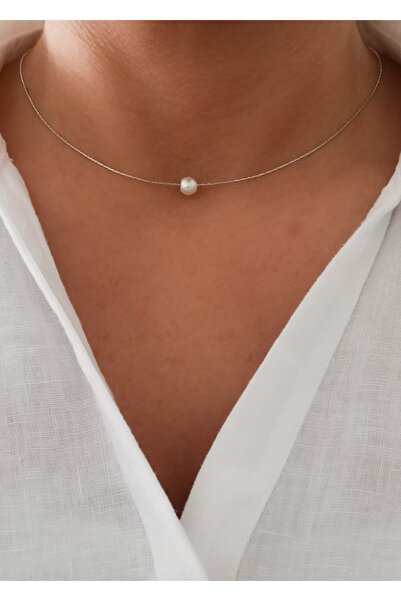 DENİZDENAL Tek İncili Zincir Gümüş Renk Kaplama