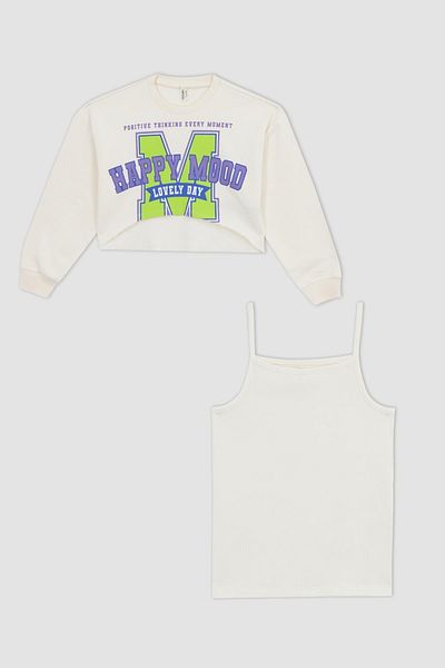 DeFacto Girl's Crop Printed Sweatshirt Sweatpants Set of 2 Z4179a623sp