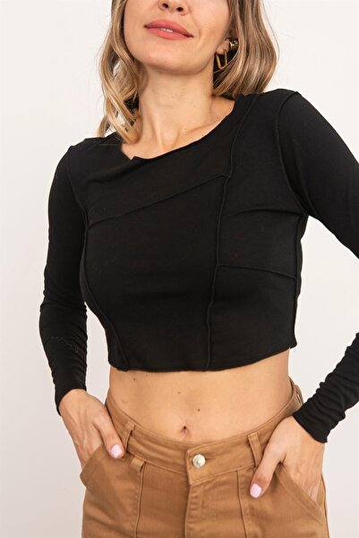 Sue Store Чорний геометричний кроп з швами