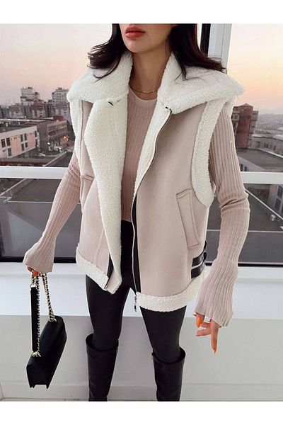 Moda Mix Avcılar Pelzige Wildleder-Look-Weste für Damen