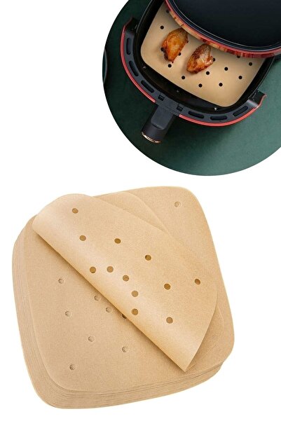 MUTLUHOME 100 Pcs Air Fryer Baking Paper Disposable Oil Proof Paper Square Hole Model