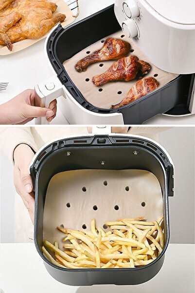 MUTLUHOME 100 Pcs Air Fryer Baking Paper Disposable Oil Proof Paper Square Hole Model