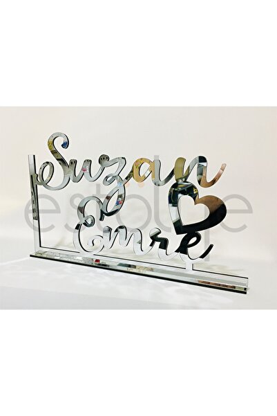 estölye Masaüstü Pleksi Isimlik Söz Nişan Kına Düğün Gümüş 30x20cm