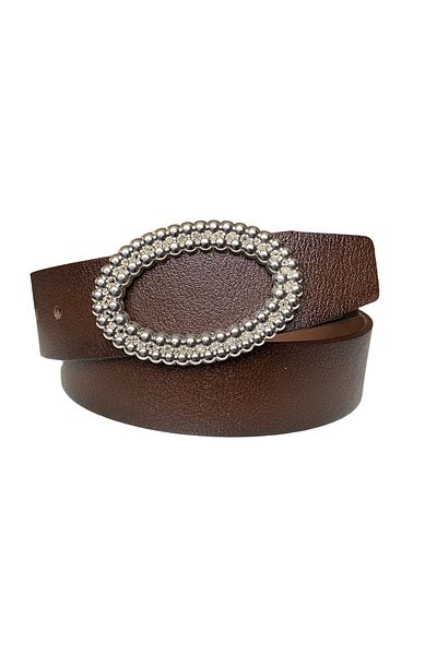 GoDeri 100% Genuine Leather, Dark Brown Women's Jeans Belt with Silver Oval Buckle 4 Cm=square-silver Oval