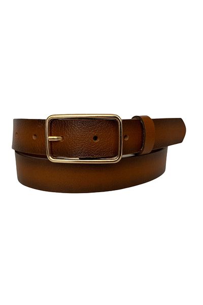 GoDeri 100% Genuine Leather Gold Rectangular Buckle Tan Thin Women's Belt, 3cm=3cm-kdn-05