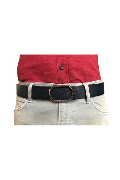 GoDeri New Trend Genuine Leather - Pin, Black Nickel Buckle, Navy Blue 4 Cm Belt = Gotoka