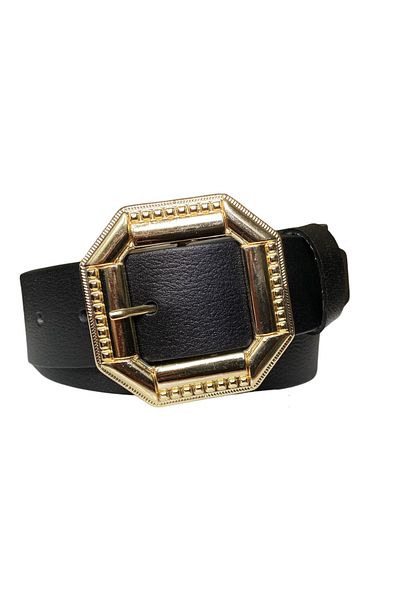 GoDeri 100% Genuine Leather, Black Women's Jeans Belt with Gold Buckle 4 Cm=square-gold