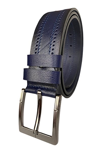 GoDeri Спортен колан от естествена кожа с шарка в тъмносин деним = pre-del