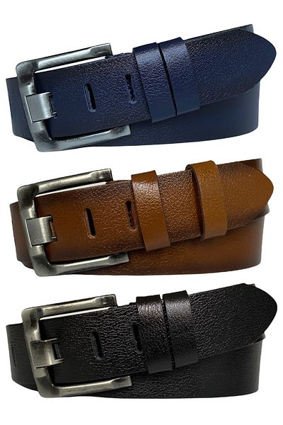 GoDeri Set 100% piele naturală, 3 piese, negru, bleumarin, blugi Tosado 4,5 cm, centură sport = 3 piese late-vechi