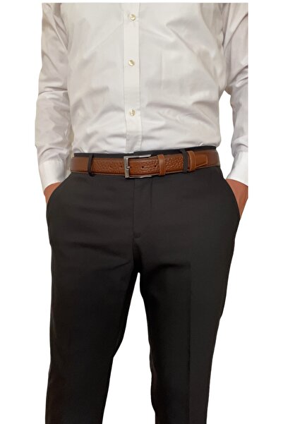 GoDeri Набір з 2-х класичних шкіряних ременів з швами; темно-синій, коричневий, 3,5 см = на замовлення