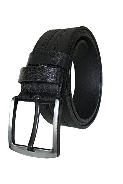 GoDeri Hakiki Deri Desenli Siyah Kot Spor Kemer 4,5 Cm=dk-0104