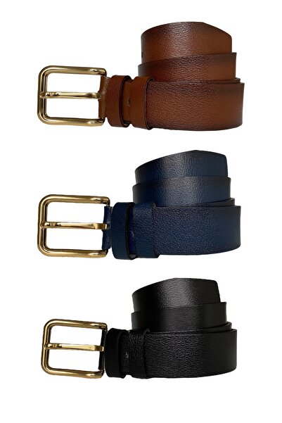 GoDeri %100 Hakiki Deri 3'lü Set 4 Cm Tek Parça Kadın Kot Kemeri Siyah, Lacivert, Kızıl Taba=dikdörtgeng