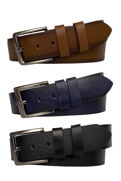 GoDeri Set de 3 piele premium din blugi negru, maro, blugi, curea sport 4,5 cm=3buc-pre-drept