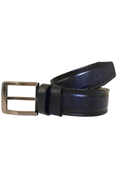 GoDeri Genuine Leather Brown and Navy Blue 4-cm Belted 2-Piece Patterned Super Set