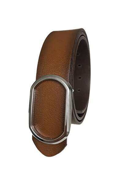 GoDeri Натуральна шкіра, новий тренд, овальна блискуча срібна пряжка, міцний ремінь світло-коричневого кольору, ширина 4 см = gotoka