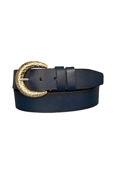 GoDeri 100% Genuine Leather, Navy Blue Women's Jeans with Gold Buckle, Sports Belt 4 Cm=an-byn-24