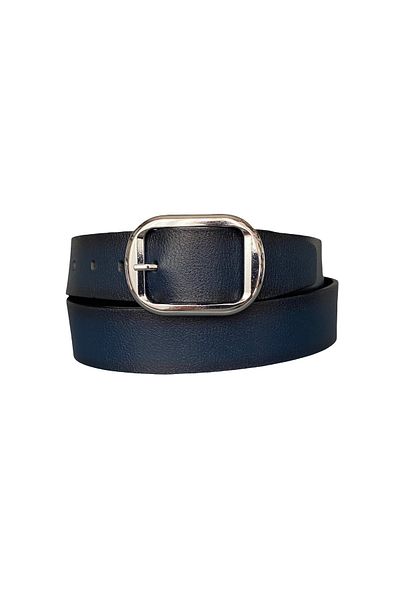 GoDeri 100% Genuine Leather, Women's Navy Blue Jeans with Shiny Silver Buckle, Sports Belt 4 Cm=an-byn-22