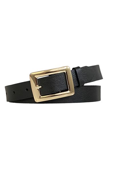 GoDeri 100% Genuine Leather Gold Rectangular Buckle Black Thin Women's Belt, 3cm=3cm-kdn-38