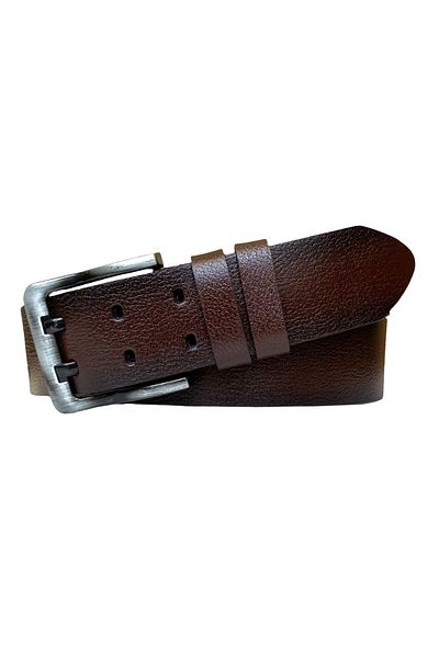 GoDeri 100% جلد طبيعي، لسان مزدوج بني غامق 4.5 سم قطعة واحدة جينز، حزام رياضي = DK-110