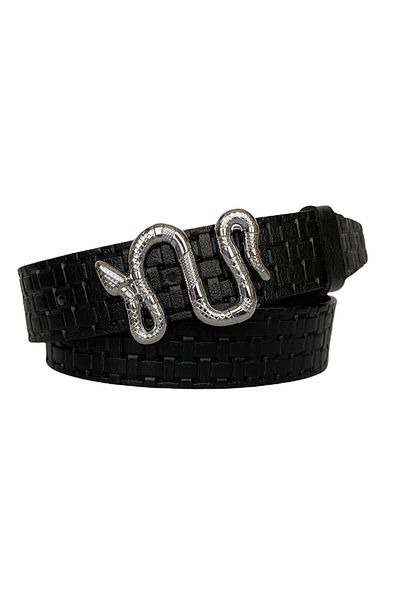 GoDeri 100% piele naturală, cataramă șarpe argintie, blugi de damă cu model negru, centură sport 4 cm=an-byn-46