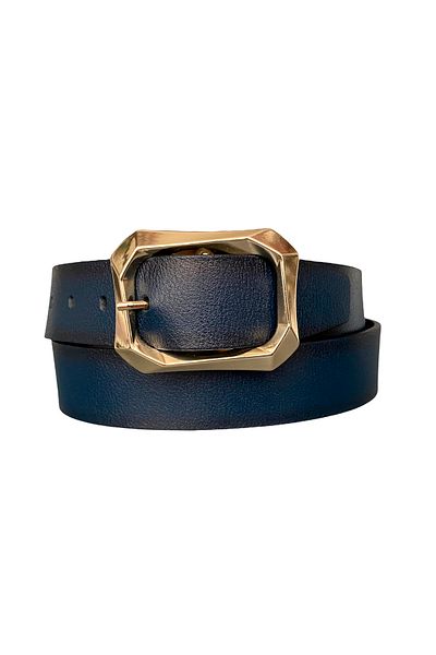 GoDeri 100% Genuine Leather, Navy Blue Women's Jeans with Gold Buckle, Sports Belt 4 Cm=an-byn-08