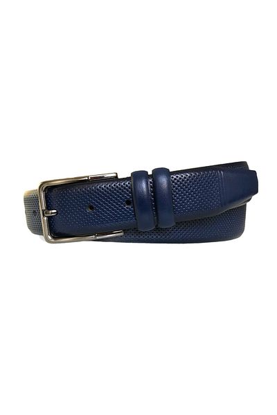 GoDeri Genuine Leather Patterned Navy Blue Classic Fabric Trouser Belt 3.5 Cm=dk-0117