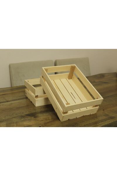 Demwood 30x20x10 Ebatında Natural Ahşap Kasa Sandık Raf Organizer Seti