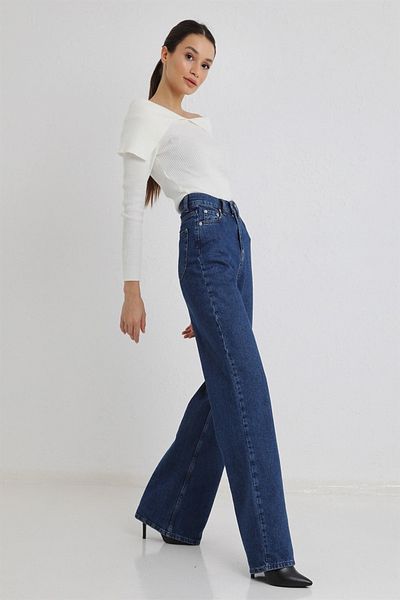DRC trend Blugi largi Toronto Albastru închis Lycra de zăpadă Palazzo Wide Leg