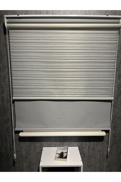 SERİN HOME COLLECTION Krem Kalın Simli Yeni Sezon Açık Gri Storlu Çiftli Mekanizma Stor Tül Ve Güneşlik