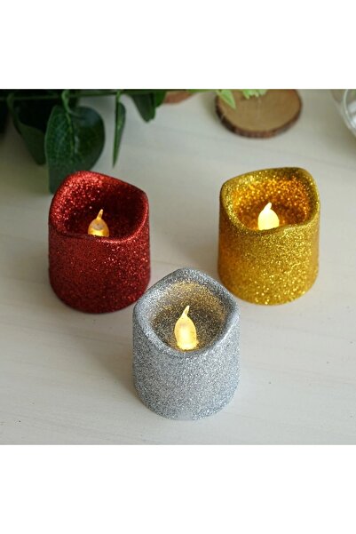 Genel Markalar 12 Adet Simli Led Işıklı Mum Kırmızı Gold Gümüş Led Mum Simli ...