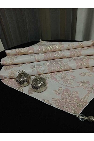 ZEYNEPTEKS Pudra Gold Desenli Astarlı Püskül Detaylı Runner