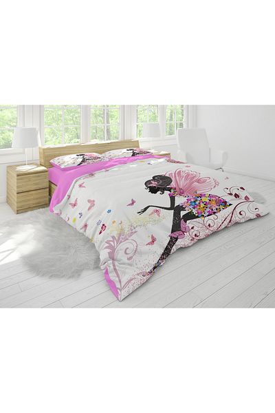 Erays Home Set cuvertură dublă cu imprimeu digital 3d Zână de flori