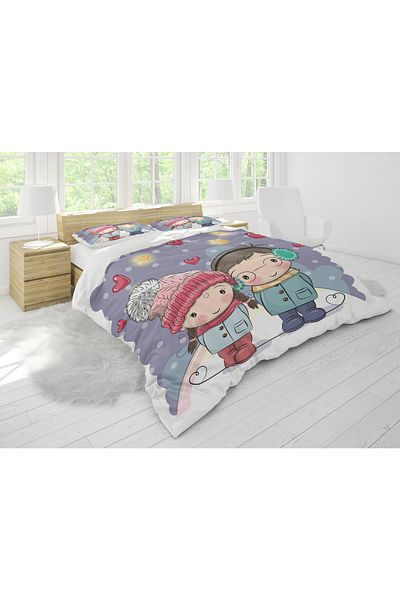 Erays Home Set de lenjerie de pat cu personalitate pentru cuplu cu imprimeu digital 3D pentru fete și băieți drăguți