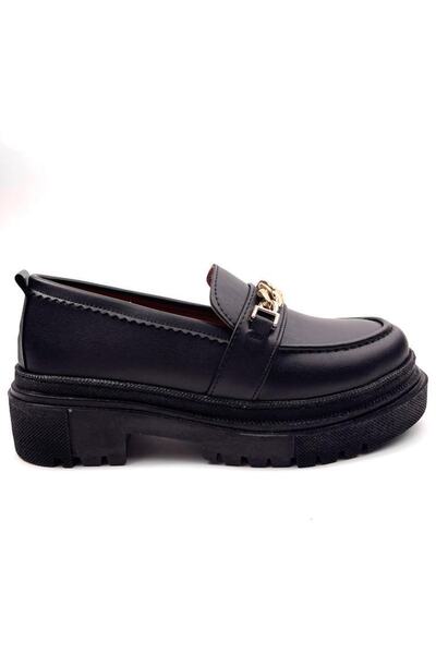 bescobel Dámské černé boty Moxyy Skin Poly Ortopedic Comfort Sole Chain Oxford Loafer s vysokou podrážkou