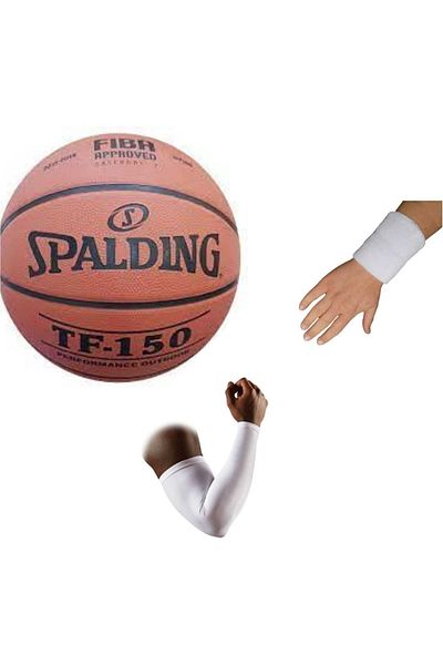 SPALDING Tf-150 Basketball Ball Perform Size 5 Fıba ​​με λογότυπο + μπρασελέ μπάσκετ + πετσέτα βραχιολάκι