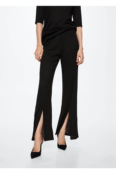 MANGO Woman Ribbed Trousers with Side Slits