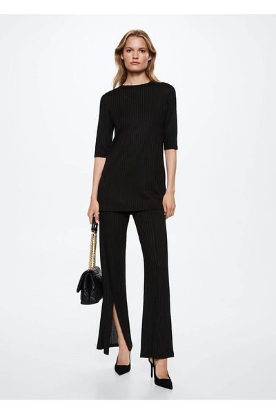 MANGO Woman Ribbed Trousers with Side Slits