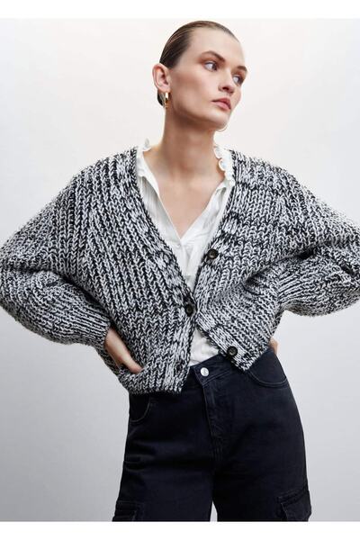 MANGO Woman Geflochtener Cardigan aus meliertem Haar