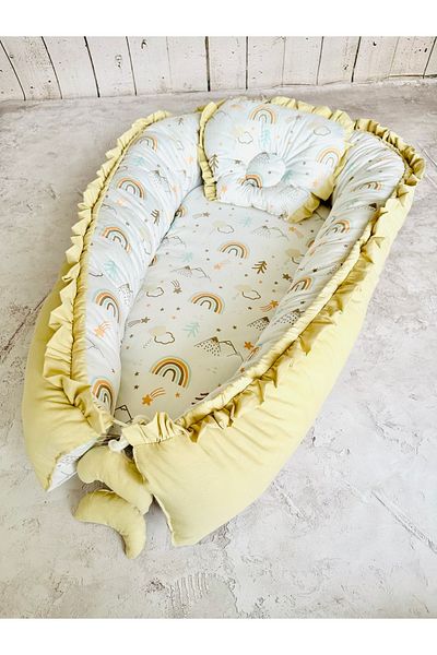 JUNİPERUS Baby Nest Rainbow Ruffled Orthopedic Double-Sided Baby Bed Mother's Side Baby Bed